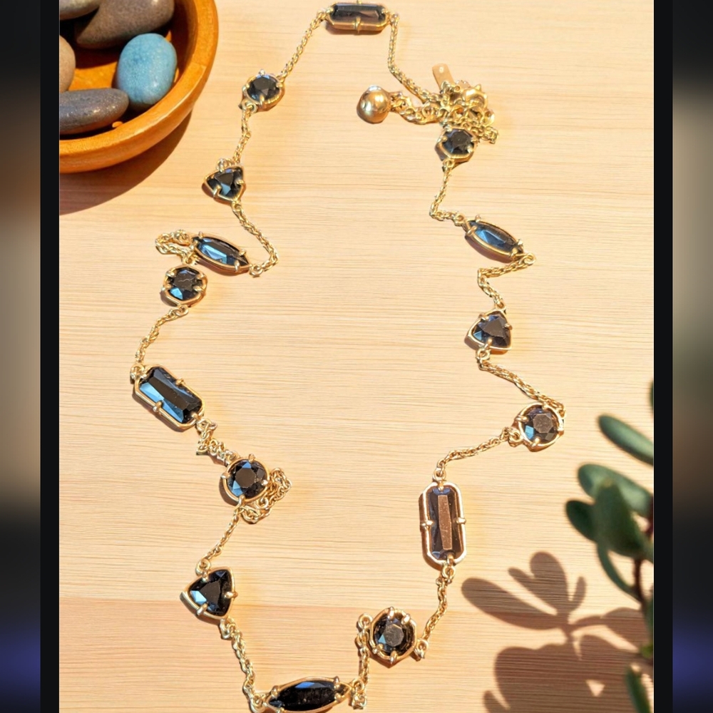 Kate Spade Gold Tone w/ Black Stone Station Necklace